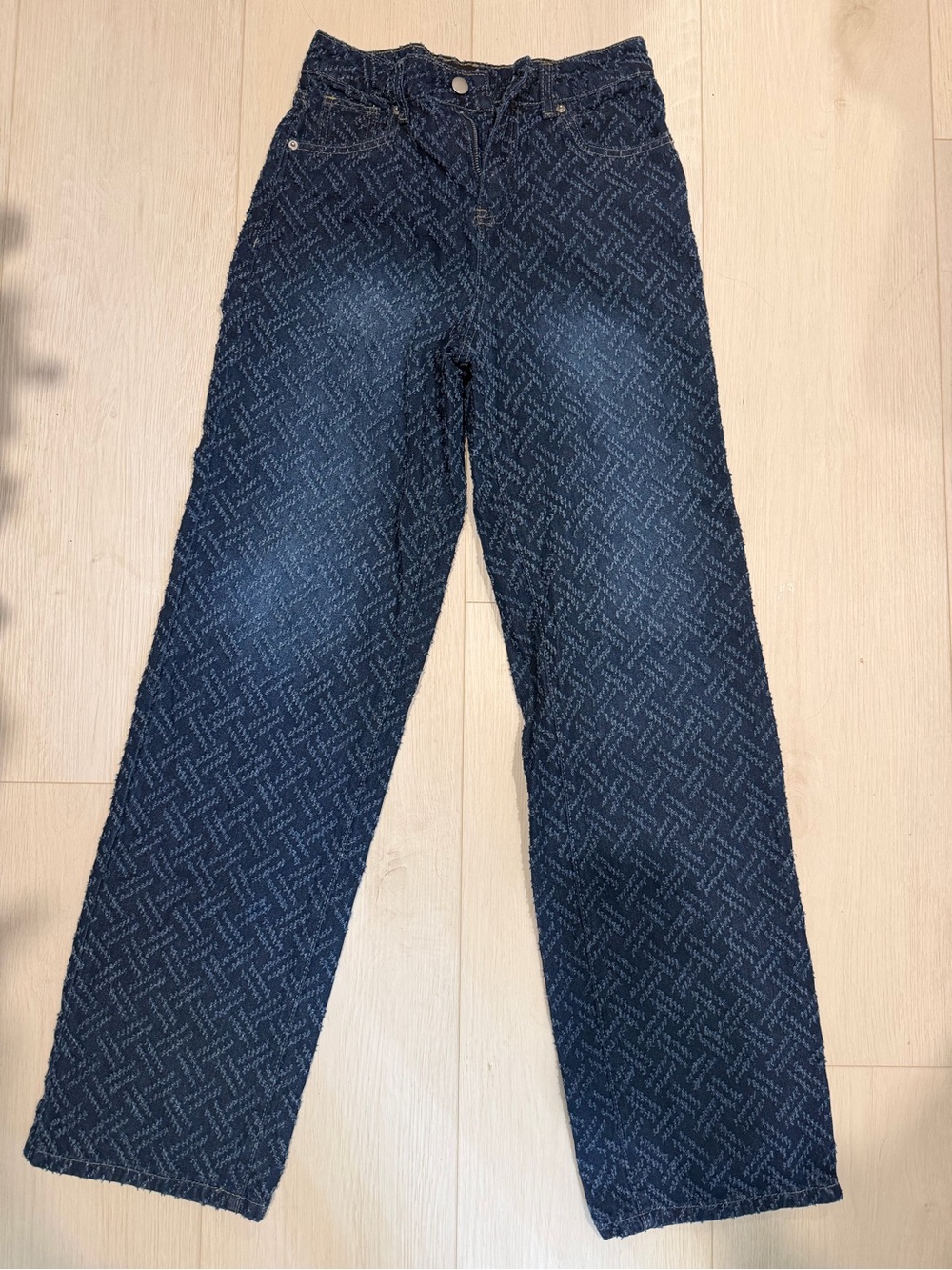 Fashion Nova Women's Straight-Leg Jeans in Dark Blue Pattern